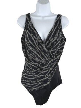 Miraclesuit Oceanus One Piece Swimsuit Size 14 Black White Printed SW-2163